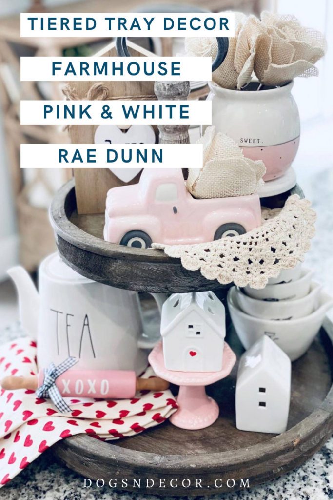 Farmhouse, Rae Dunn, Pink & White Tiered Tray Inspiration