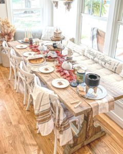 beautiful farmhouse dining room with fall steal it box by decor steals displayed