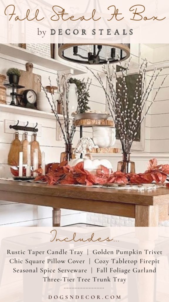 fall decor steal it box displayed on farmhouse kitchen table 