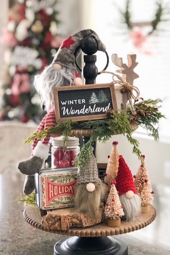 farmhouse style christmas tiered tray natural wood